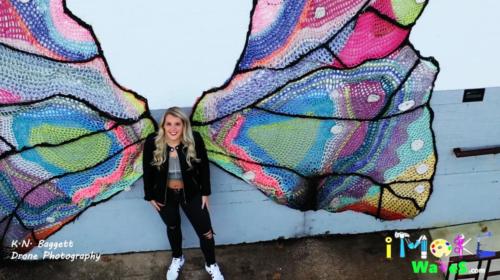 London Kaye's crocheted "Butterfly Wings" in Foundry District, Fort Worth, TX